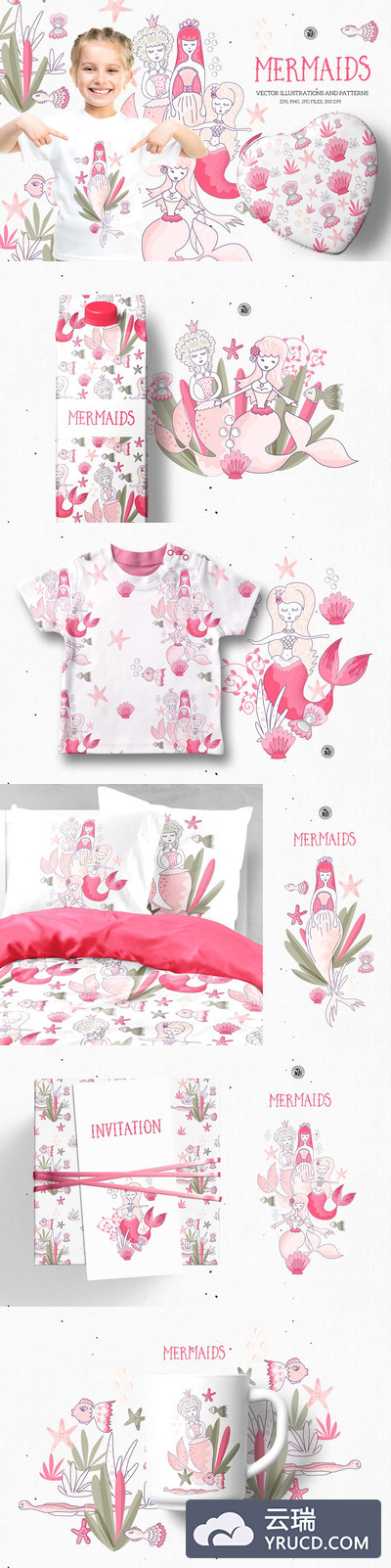 美人鱼图案插画 Mermaids