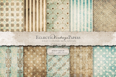 几何纸张纹理背景 Printable Papers - Aged Aqua