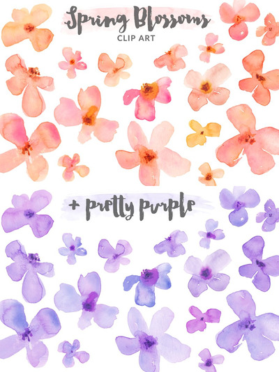 水彩春天剪贴画 Watercolor Clipart - Spring Blossoms