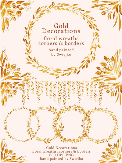 金色花卉画框剪贴画 Gold Floral Frames clipart