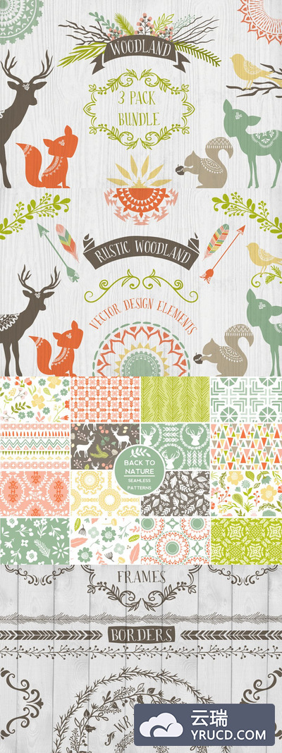 森林花环图案背景纹理 Woodland Graphics Wreaths & Patterns