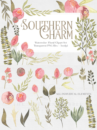 迷人的南方花卉剪贴画集 Southern Charm Floral Clipart Set