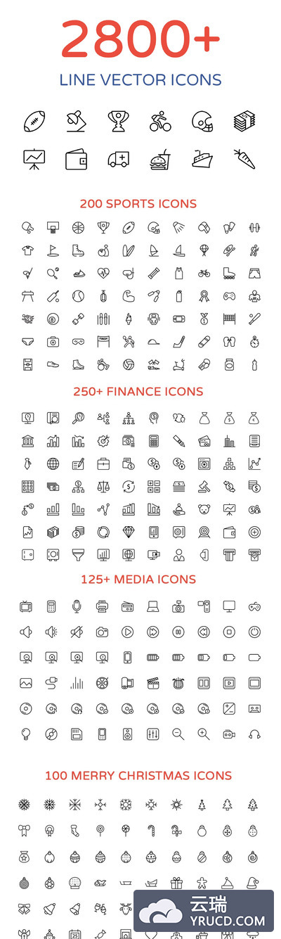 2800+线型矢量图标大全 2800+ Line Vector Icons Bundle