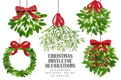 槲寄生圣诞节装饰剪贴画 Mistletoe Christmas Clip art