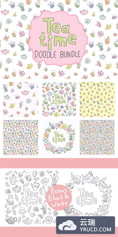 喝茶时光的绘画包 Tea time doodle bundle.