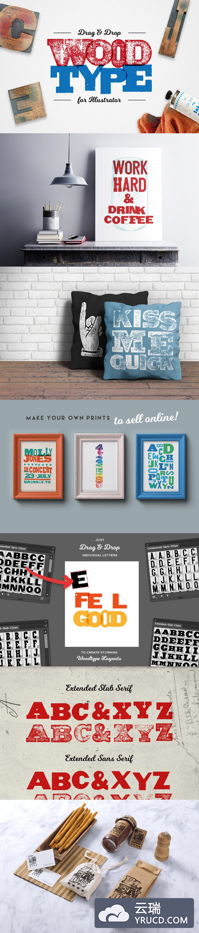 木纹插画肌理素材 Drag & Drop WoodType for Illustrator