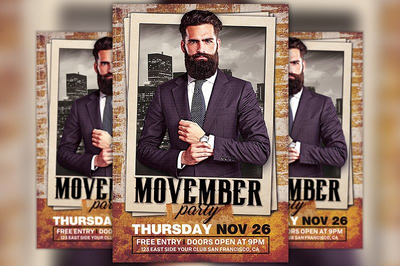 商务风格人物海报设计模板 Movember Party Flyer Template