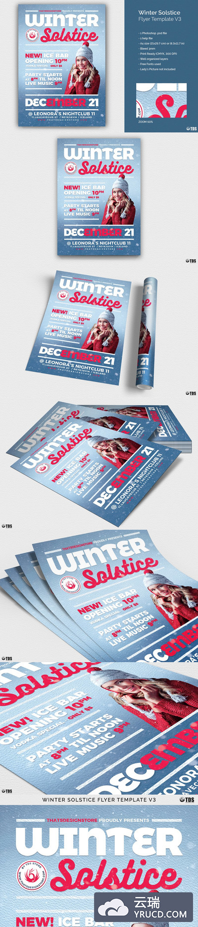 简洁的冬季海报设计PSD模板 Winter Solstice Flyer PSD V3