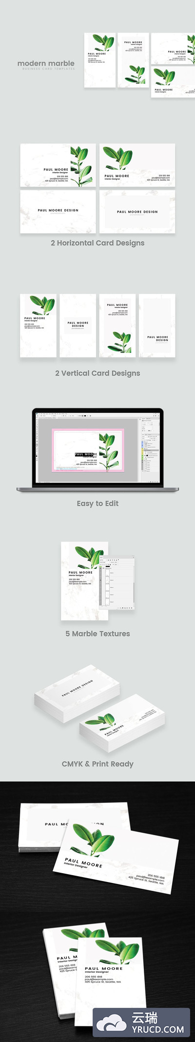 现代化商业卡片模板 Modern Marble Business Card Template