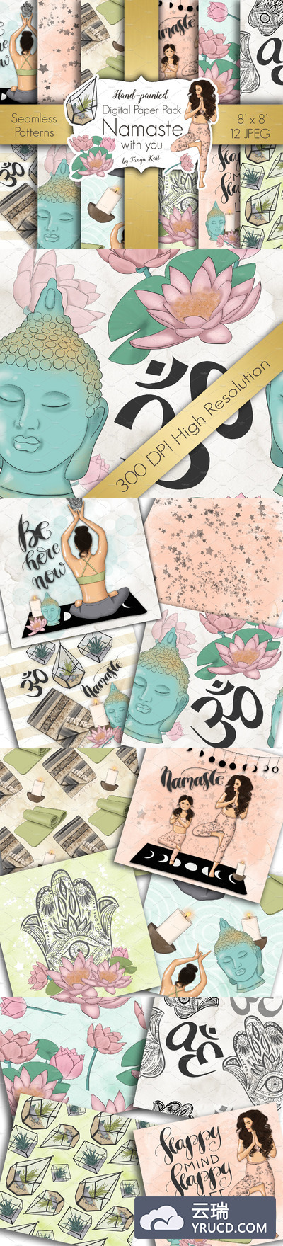 时尚合十礼图案纹理 Namaste Digital Paper Pack