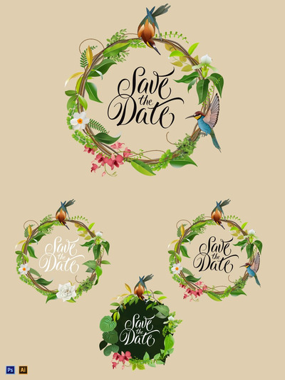 花卉邀请函设计模板 3 Save the Date Floral Designs