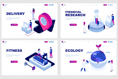 时尚高端流行2.5D等轴等距3D立体区块链比特币着陆页插画banner海报设计模板