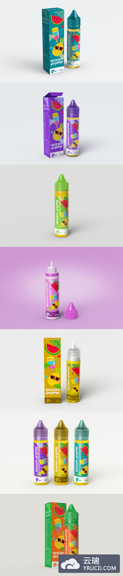 样机 | 可爱逼真独角兽滴管瓶智能对象元素PSD文件