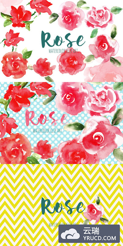 水彩玫瑰花卉素材剪贴画 Red Rose. Watercolor clip art