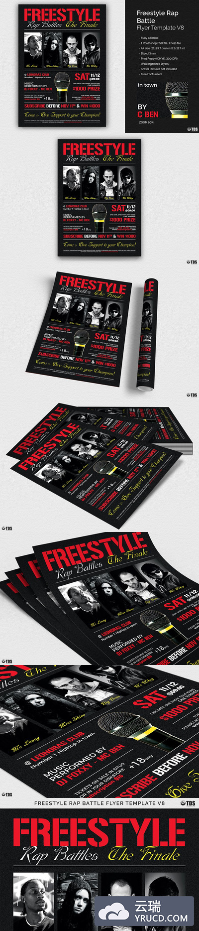 对战海报设计模板 Freestyle Rap Battle Flyer PSD V8