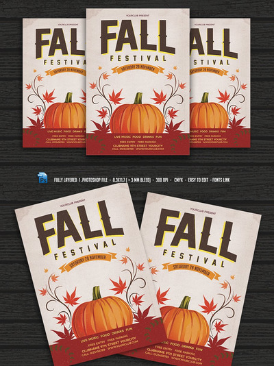 秋季节日海报设计模板 Fall Festival