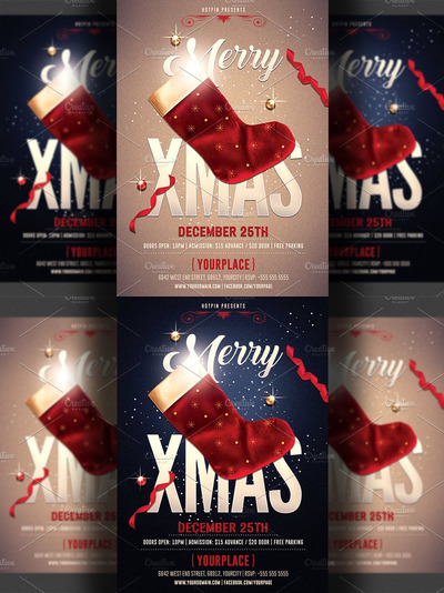 圣诞节派对海报模板 Christmas Party Flyer