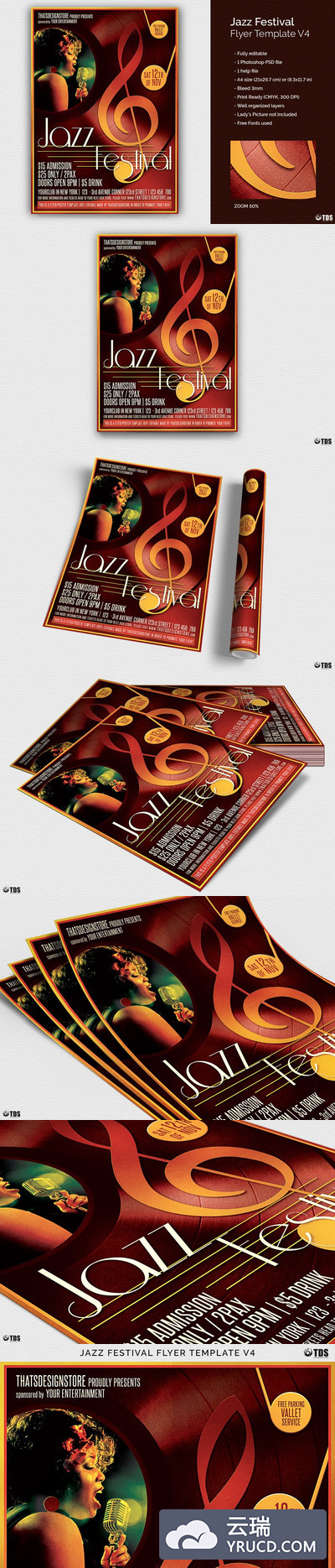 爵士乐活动宣传单模板 Jazz Festival Flyer PSD V4