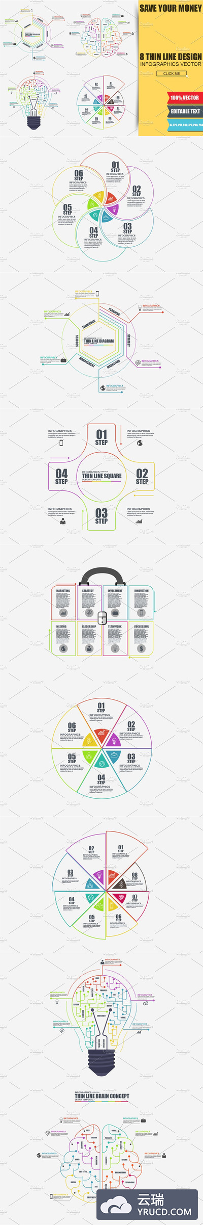 商业信息图表PPT素材 Thin Line Business Infographics