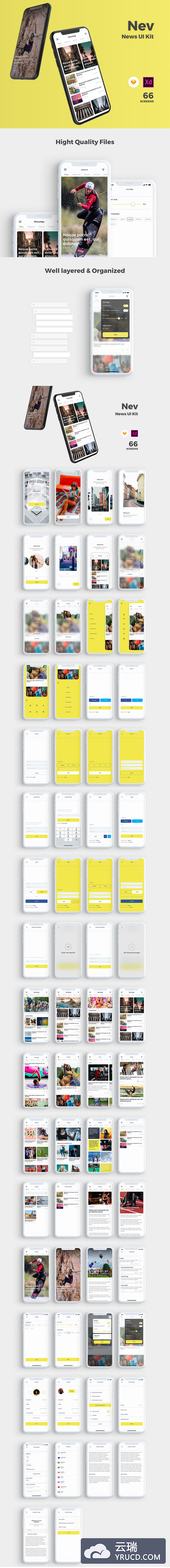 时尚新潮多功能新闻资讯客户端 APP UI KIT 套装模板下载[Sketch,XD,iOS Ui,app界面设计,app设计,ui设计]