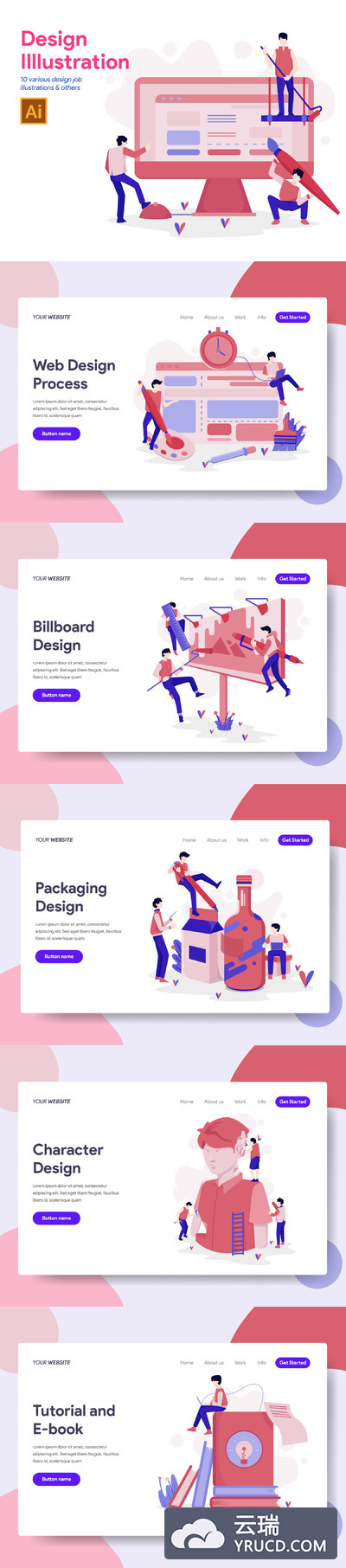 设计行业设计师相关扁平化素材插画下载[Ai]