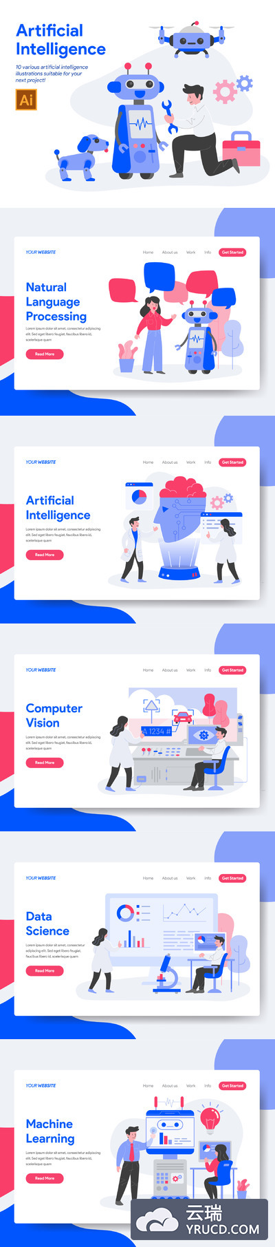 Artificial Intelligence人工智能概念插画素材下载[Ai]