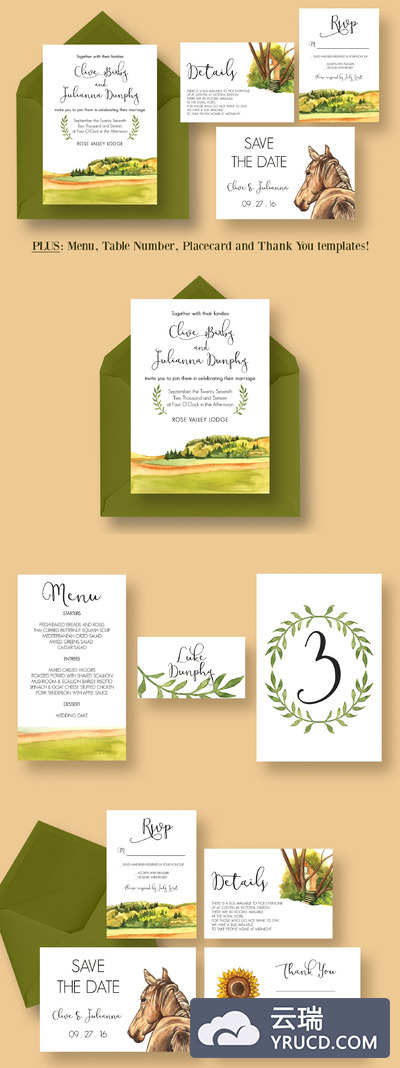 婚礼邀请函模板 Country Wedding Invitation Suite