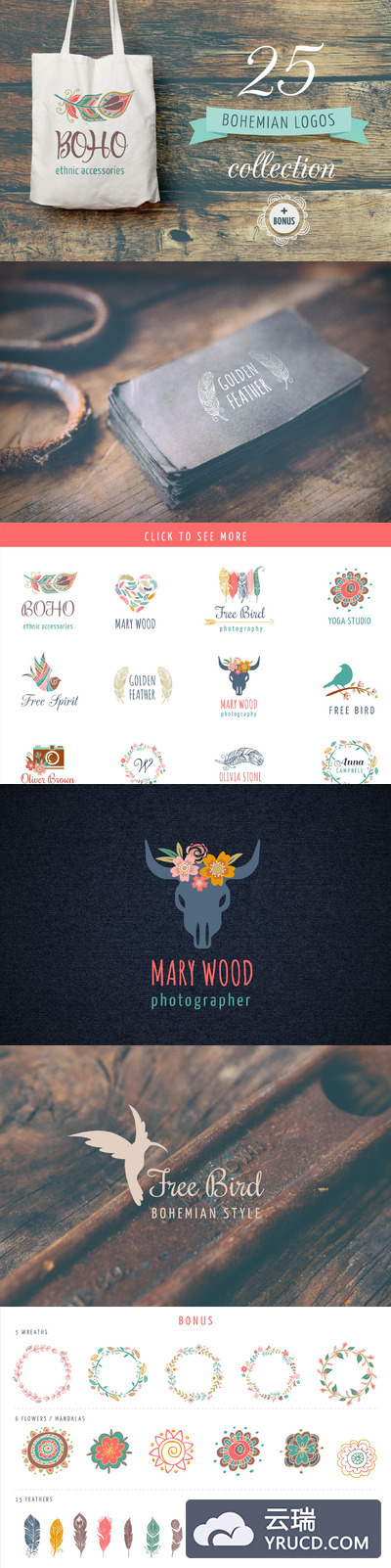波西米亚logo图形素材 Bohemian Logos bundle + BONUS