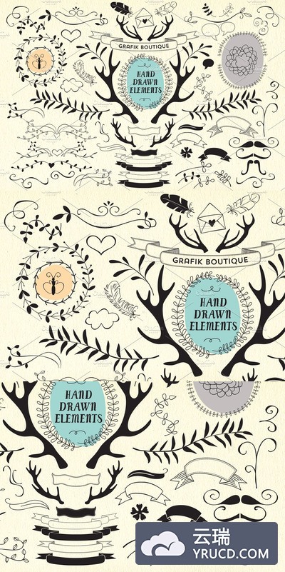 手绘矢量元素插画 65 hand drawn vector elements!