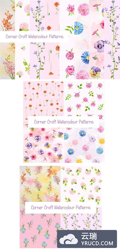 水彩粉色花卉素材 Watercolor Floral Pattern Pink Theme