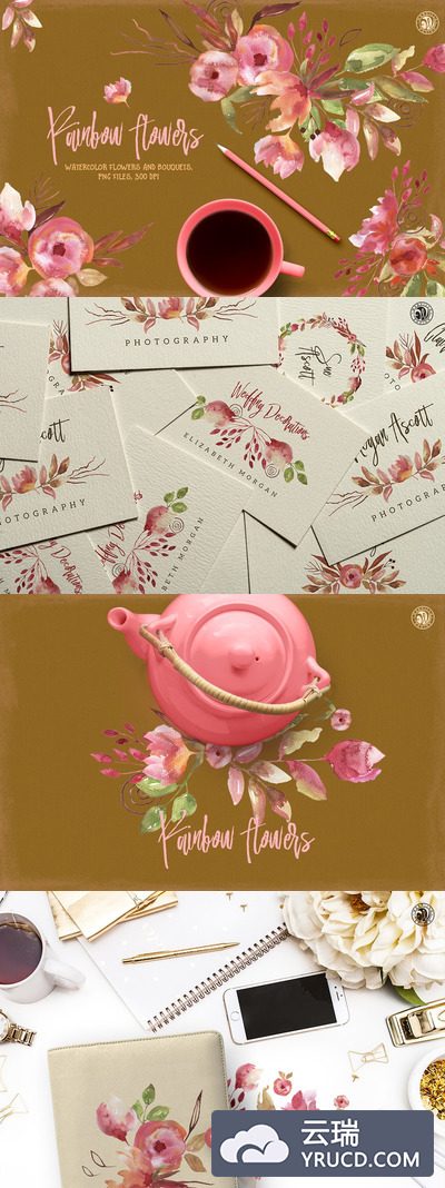 彩虹花卉素材插画 Rainbow Flowers