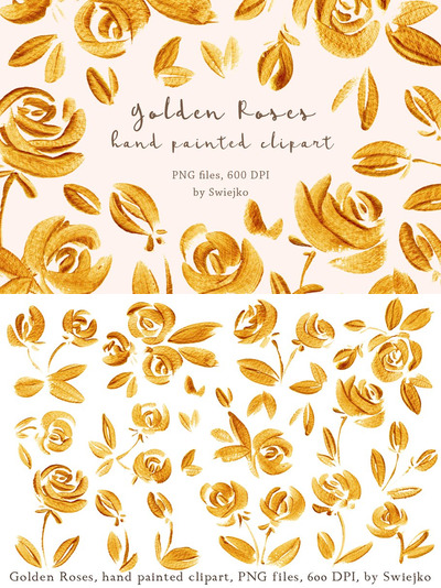 金色玫瑰花剪贴画 Golden Roses clipart set