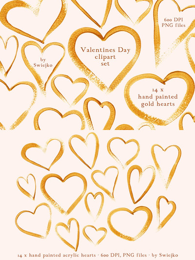 金色爱心情人节插画 Gold Hearts Valentines Day Clipart
