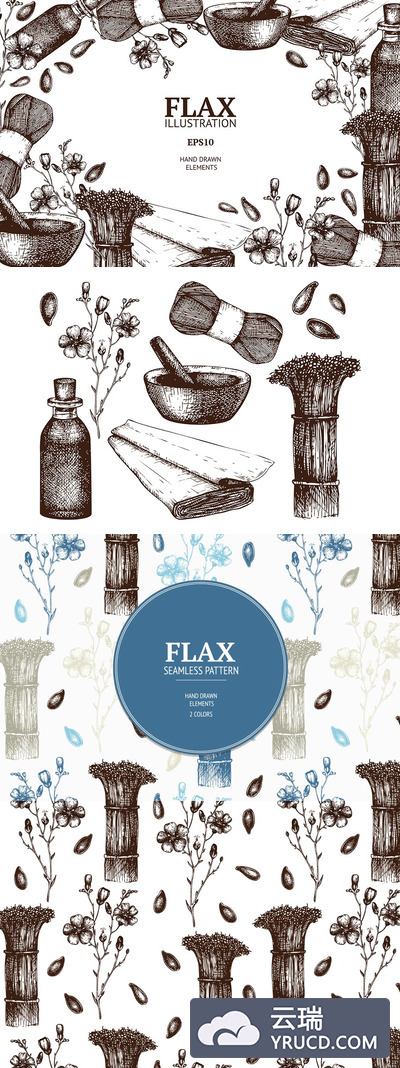 经典亚麻插画 Vintage Flax Illustrations