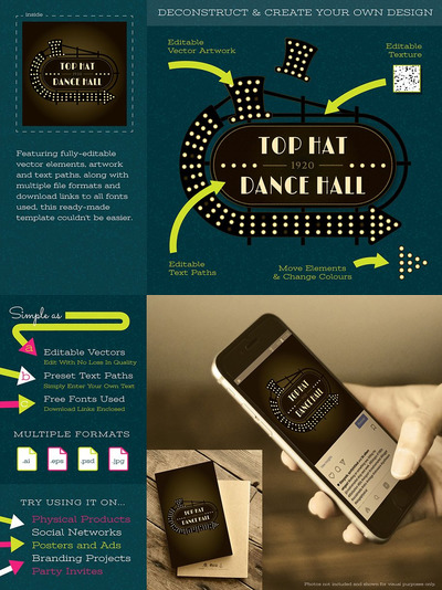 装饰艺术舞厅logo设计 Art Deco Dance Hall Logo Design