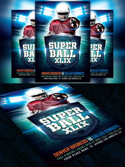 橄榄球活动海报模板 Super Ball Game XLIX Flyer Template