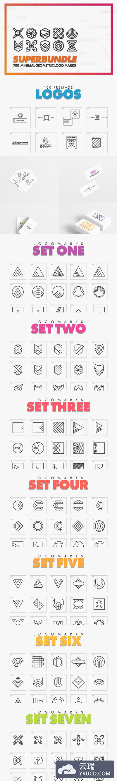 极简主义几何logo素材 Minimal Geometric Logo Marks Bundle