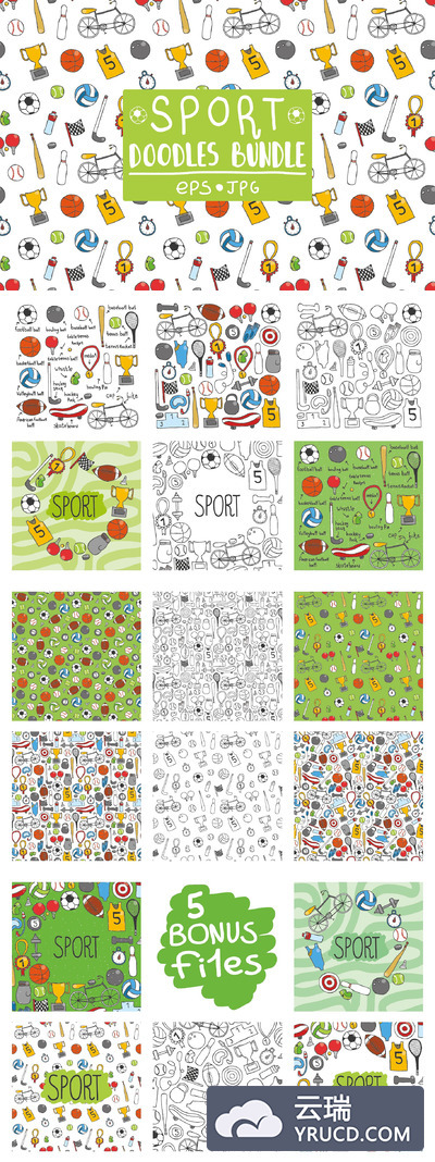 运动涂鸦图标素材 Sports doodle bundle.