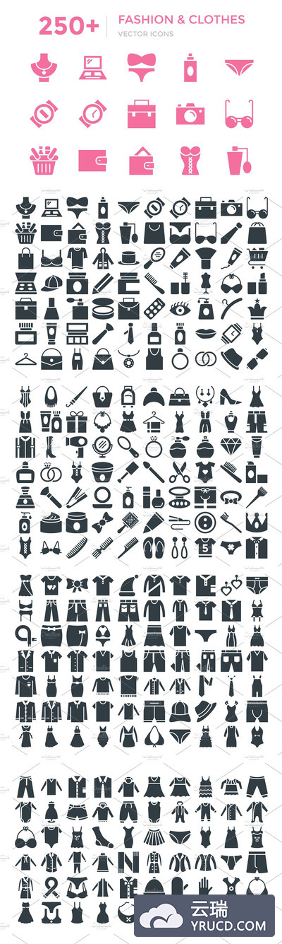 250+时尚和服装矢量图标素材文件 250+ Fashion and Clothes Vector Icon