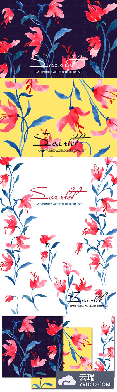 水彩肌理花卉剪贴画集 Scarlet - Watercolor Clip Art Set