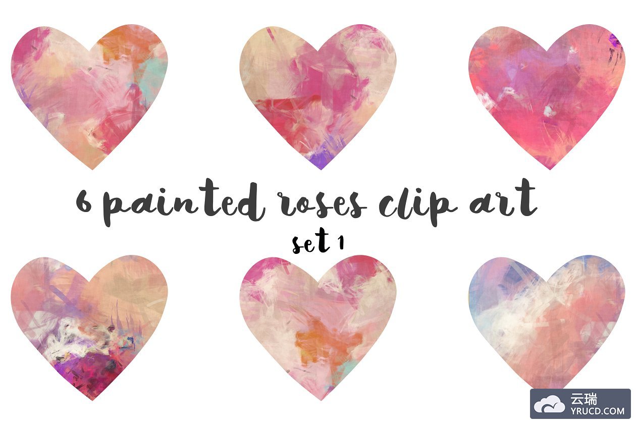 爱心插画素材 Painted hearts clipart set 1