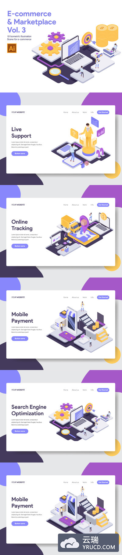 2.5D风格的电商概念插画矢量素材下载[Ai]