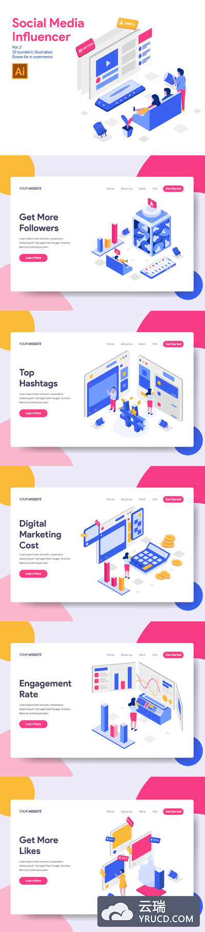 2.5D社交概念插画素材下载[Ai]