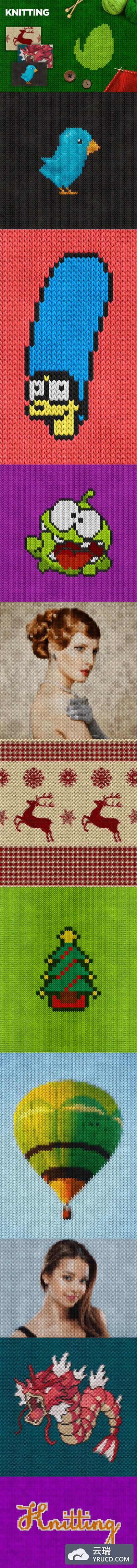 时尚高端逼真质感的高品质编织织毛衣质感的神奇Photoshop Action PS动作