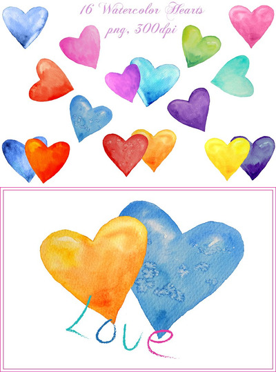 水彩爱心素材 Watercolor Heart Clipart