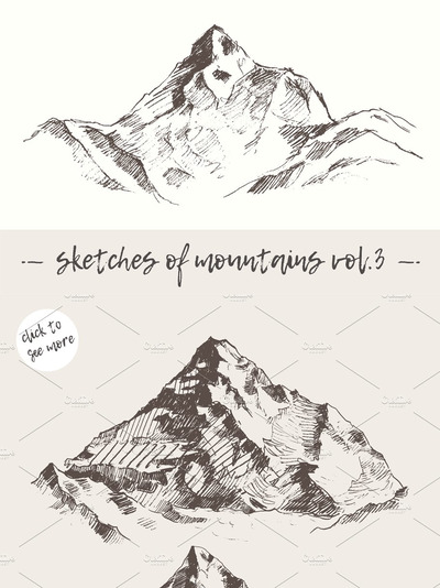 山峰素描插画素材 Set of sketches of mountains, vol. 3
