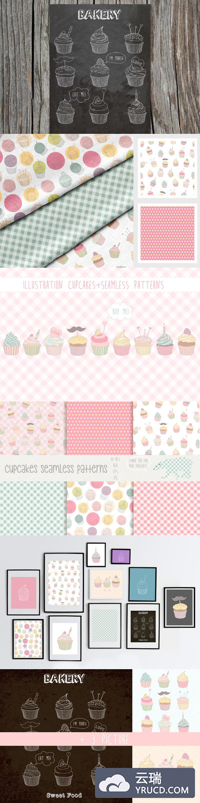 蛋糕纸杯图案插画 Сupcakes Patterns & Illustration Pro