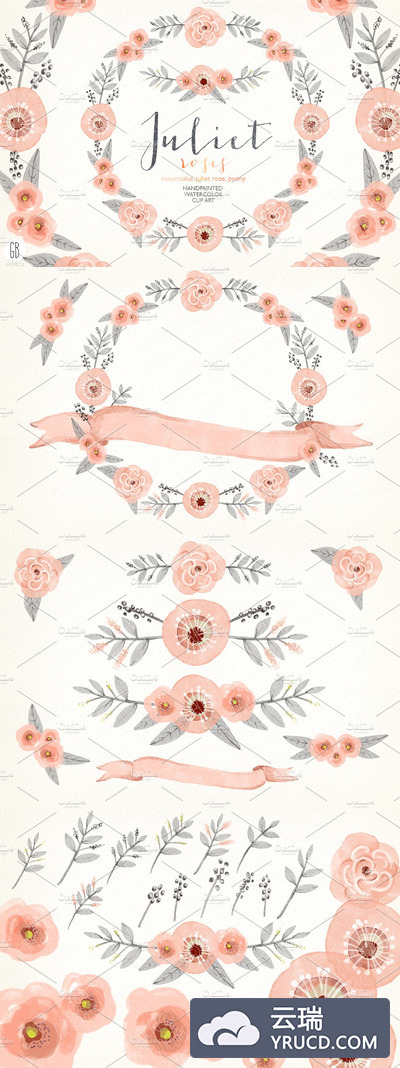 粉色水彩花环插画 Watercolor blush pink wreath diy