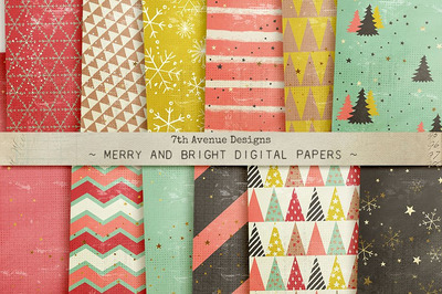 愉悦的圣诞节素材纸张 Merry and Bright Digital Papers