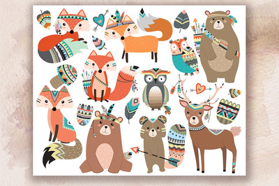林地部落动物插画素材 Woodland Tribal Animals V.2 Clipart